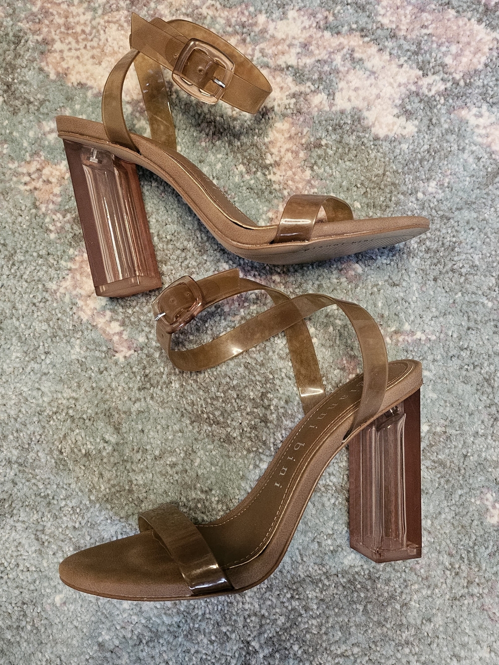 Gianni Bini Clear Brown Block Ankle Strap Heels